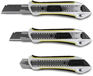 Precise Lines [3er Set] Cuttermesser 18mm - Aluminiumgehäuse mit 2-K-Griff und versenktem Schieberegler - Teppichmesser inkl. 10 SK5 Abbrechklingen