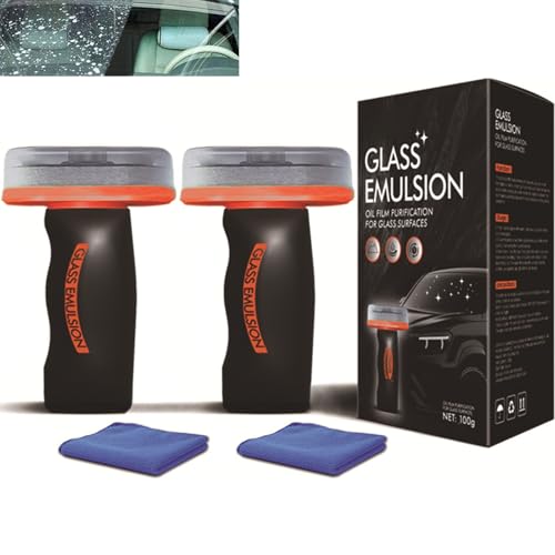 Multi‑surface Oil Film Cleaning Brush for Auto & Household Glasses, Car Windshield Cleaning Board, Glass Emulsion Oil Film Purification for Glass Surfaces, Oils Filming Remover Brush with Towel (2pcs)