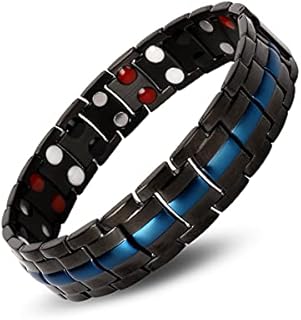 Magnetic Bracelets for Men,Titanium Magnetic Bracelet for Pain Arthritis carpal tunnel relief, 4 Elements negative ion bracelet ,Copper Bracelet for Mens with Unique Blue Line Adjustable Bracelet