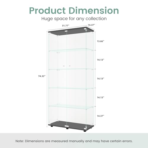Image of Beauty4U Black Glass Display Cabinet, 5-Shelf Curio Cabinet