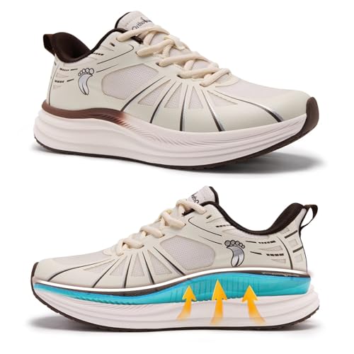 Men's Orthopedic Road Running Shoes: Fit Plantar Fasciitis Arch Support Ankle Pain Relief Orthotic Heel Spur Bunions Recovery Trail Sneakers, Fashion Sport Tennis Hiking Walking Shoes Beige Size 9