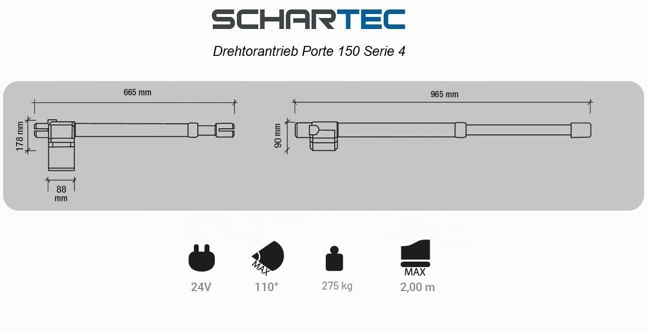 Schartec Porte 150 Serie 4 Drehtorantrieb 2-flügelig für Hoftore bis 4 m