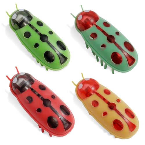 4 Stück Mini Käfer, Elektrische Insekten, Käfer, Kakerlaken, Marienkäfer, Mäuse, ladybug, Maulwürfe, Elektrisches Haustier Marienkäfer Spielzeug für Katzen und Hunde, Insekten Spiel für Kinder