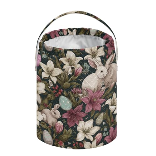 Image of ElliTarr Crochet Bag Yarn Bag with Handle Portable Knitting Project Bag Travel Yarn Storage Organizer Holder Case Black Rabbit Lily Easter Egg