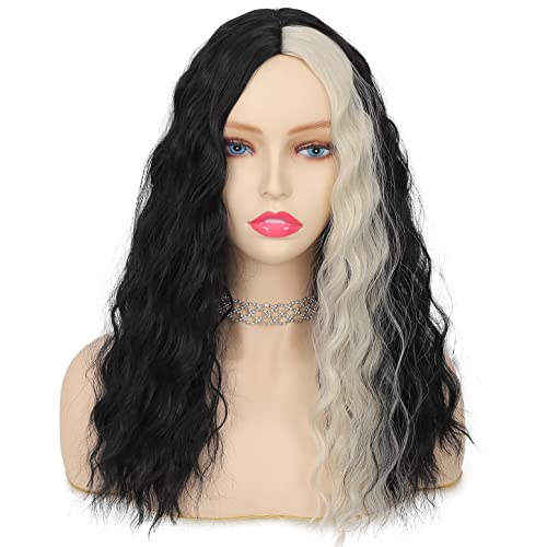 Swiking Black and Blonde Curly Wig for Women Shoulder Length Black Wavy Curly Wigs Party Halloween Daily Use