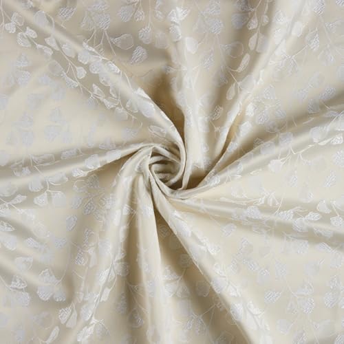 Image of haus & kinder Printed Jacquard Window Curtains 5 Feet Long Pack of 2 Window Curtains, 5 Feet Curtains for Window (Gingko Serenity, Champagne Nature 130x152 CM)