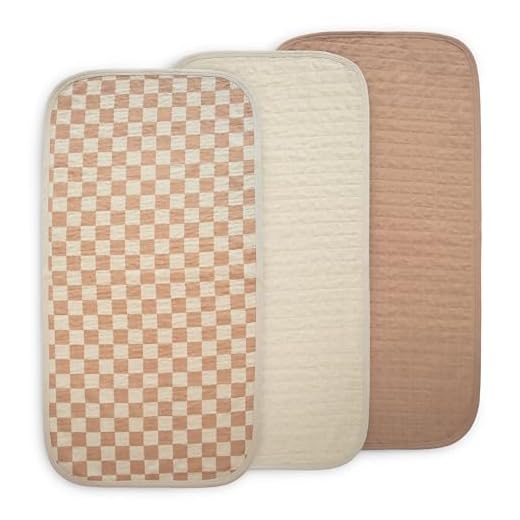 mushie Waterproof Changing Pad Liners | 100% Organic Cotton | Set of 3 (Check Combo)