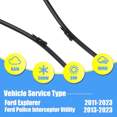 Image of Gavimnal Silicone Wiper Blades Replacement For Ford Explorer 2011-2023 | 26 inch+22 inch Front & 11 inch Rear, All-Weather, Streak-Free, OE-fit, Quiet, Easy One-Click Install