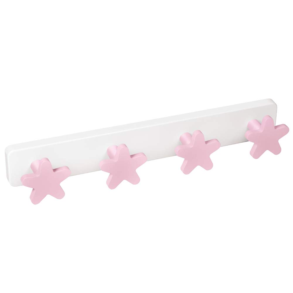 PERCHA Pared habitación BEBÉ Estrellas rosa madera lacada con base plástico resina ABS 410x60MM
