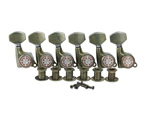 Guyker Rust Color Guitar Locking Tuners, Tuning Key, Machine Head (6 for Right Handed), Ratio 1:18 Vintage-style 6-In-Line Tuners, Compatible with ST Start Electric Guitar