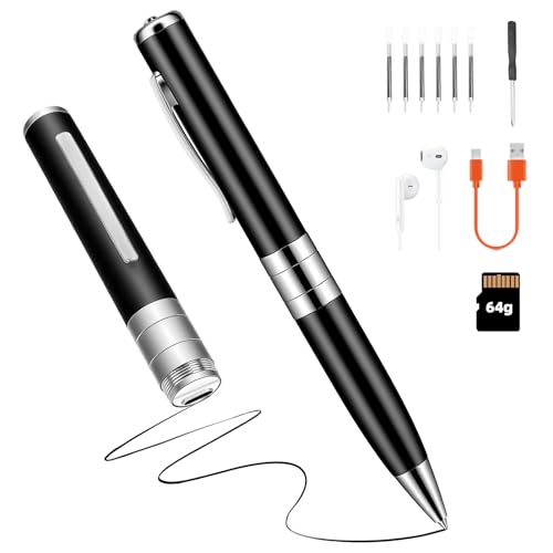 Stylo Enregistrement Vocal 64 Go - Automatique et continu par Activation rotative, enregistreur Audio Invisible pour Les Cours, Les réunions, Les entretiens