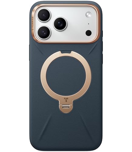 TORRAS iPhone 17 Pro Max 用 ケース【新感覚レザー・スキンタッチ】Ostand Q3 レザートーン MagSafe対応 リング スタンド 360°定点回転 縦横両対応 マグネット搭載 革 カメラコントロールボタン 米軍規格 耐衝撃 指紋防止 サファイア・ディープブルー