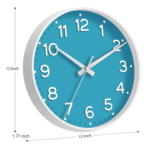 Image of Roymnie Wall Clock 12 Inch Silent Wall Clocks Battery Operated-Modern Non Ticking Analog Clock Decorative for Kitchen Bedroom Office (Blue)