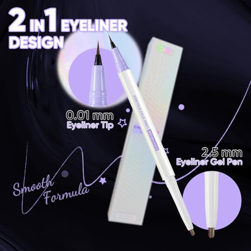 Image of CHARMACY 2 in 1 Duochrome Gel Eyeliner Pen, Gold Green Chameleon Glitter Metallic Eye Liner, Waterproof Smudge Proof Long Lasting Makeup (DE08)
