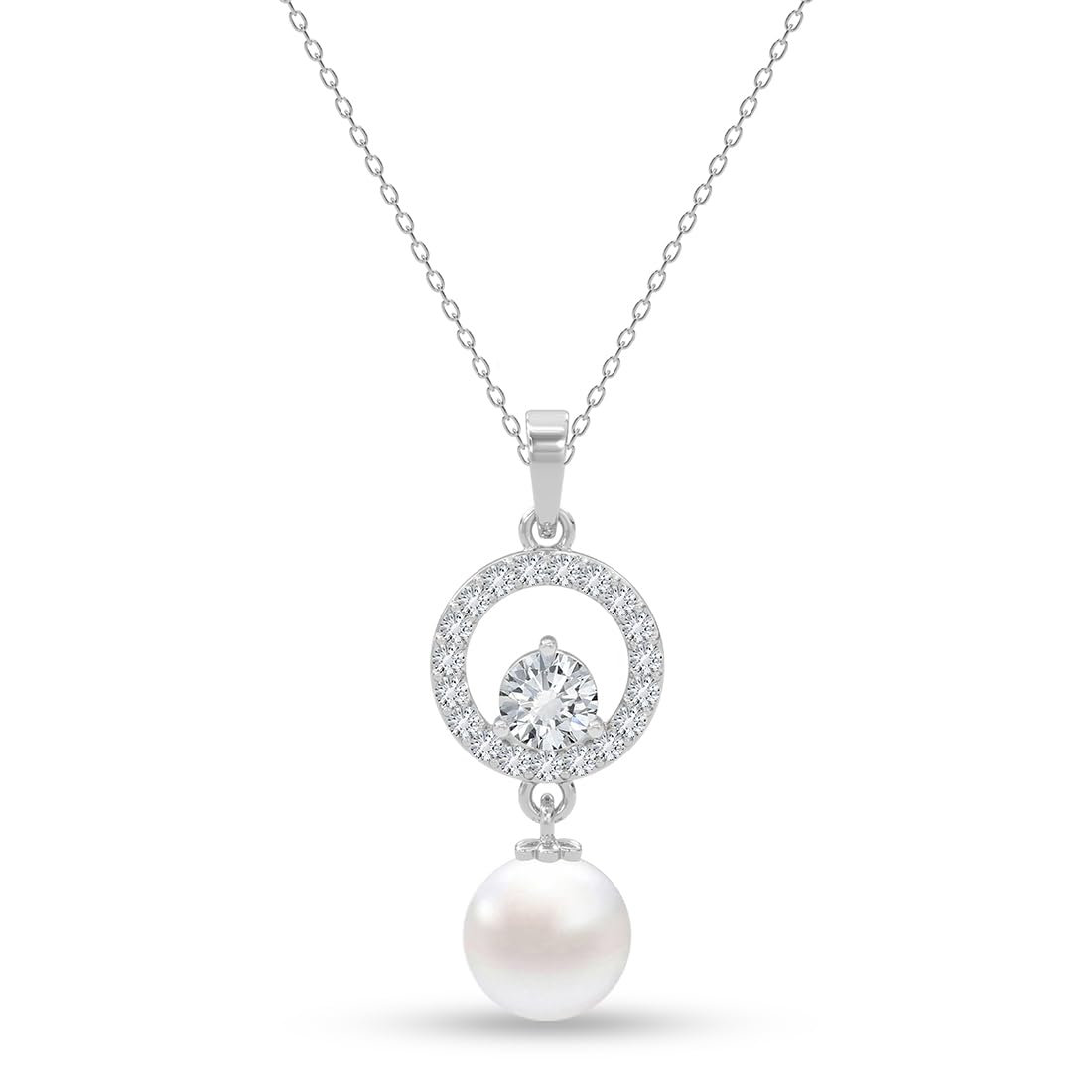 925 Sterling Silver Dante Pearl Pendant Necklace with Chain | Platinum Plated | Gift for Women & Girls-image-6