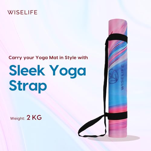 Image of Wiselife MicroFiber & Natural Rubber Yoga Mat + Carry Strap | 5MM | Extra Large Extra Wide | Anti skid Anti slip for Yoga & Workout (Abstract Marble)