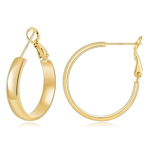 Gacimy Gold Hoop Earrings for Women, 14k Real Gold Plated with 925 Sterling Silver Post, Hypoallergenic Lightweight Thick Gold Hoops Earrings for Women Trendy