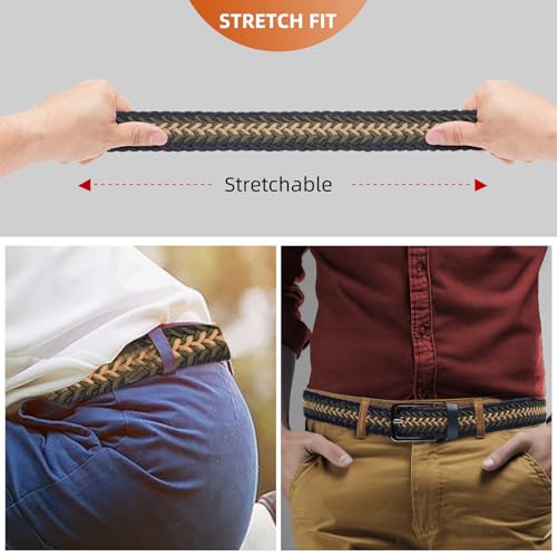 Stretch Braided Woven Belts without Holes for Men and Women,Multicolored Elastic Casual Golf Belts Adjustable3