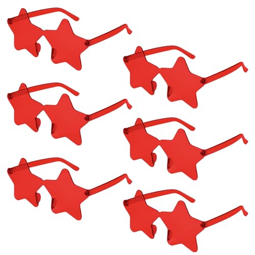 NACHLYNN 6 Pcs Rimless Star Shaped Sunglasses Red Transparent Sunglasses Pentagram Glasses Christmas Costumes Cosplay