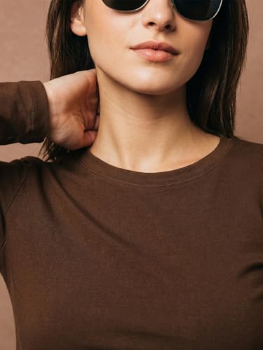 Image of JUNEBERRY Pure Cotton Round Neck Regular Fit Core Fashion Solid Full Sleeve T-Shirt for Women & Girls (Colors: Black, Cork, Green, Navy, Swanwhite & White)