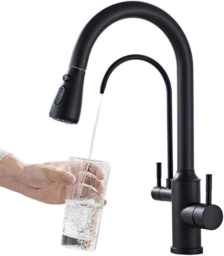 Black Brass 3-Way Kitchen Faucet - Deck Mounted Pull Out Spray Water Filter Sink Mixer Tap(Style A black)