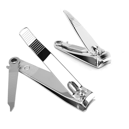 ToolHouse 2 Piece Nail Clippers Set Stainless Steel Fingernail Clippers with Nail File Sharp Nail Cutters for Men Women Seniors and Kids (Silver)