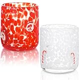 2 Pcs Christmas Icon Glass Cups Set-14 oz Santa Claus and Candy Canes Icon Wine Glasses Double Old Fashioned Icon Hand blown Cocktail Glasses Drinking Cups for Holiday Party Supplies and Lovely Gift