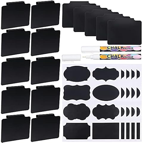 15 Pcs Basket Labels Clip Removable Label Holders Black Basket Labels Clip PVC Hanging Clip Labels Holders Removable Boxes Clip Suit for Storage(with 40 Pcs Pantry Labels Stickers&2 Pcs Chalk Marker) Cover