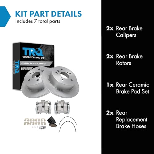 Image of TRQ Rear Brake Pad and Rotor Set Ceramic Calipers Compatible with 2007-2012 Lexus ES350 To 9 /30 /11 Production Date 2008-2012 Toyota Avalon 2007-2011 Camry