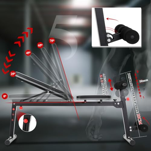 ISE Banco Musculación Plegable con Respaldo Reclinable de 5 Posiciones, Banco Abdominales y musculacion, Banco Pesas Musculación Banco Reclinable Inclinable, Banco Plano,Banco De Musculacion MAX 150KG - imagen 2