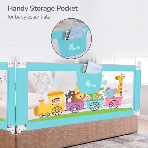 Image of R for Rabbit Safari Baby Bed Rail, (Pack of 1) One Side Bed Protector 177 x 100 cm, Anti-Fall Safeguard Toddler Safety, Adjustable Height & Foldable with Storage Pocket for Kids 5.8 x 3 ft(Blue)