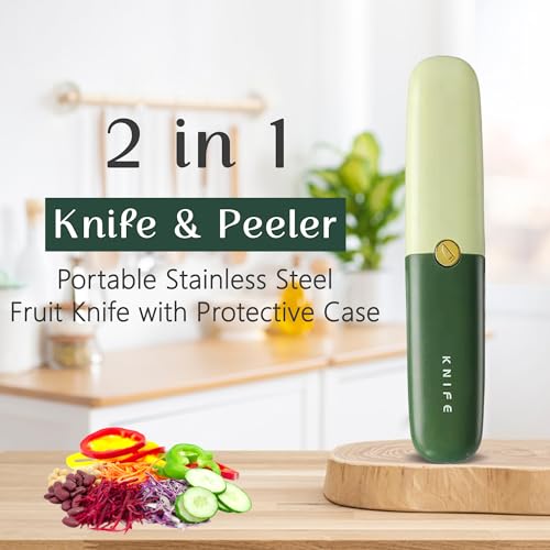 Image of TRUESOLE 2 in 1 Peeler Knife Set - Stainless Steel Foldable Travel Knife with Peeler, Compact & Lightweight, Portable Kitchen Tool for Fruits & Vegetables, Pocket Knife with Case Cover (Green)