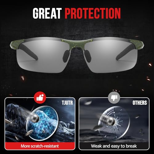 Image of TJUTR Mens Photochromic Sunglasses Day & Night Driving Z87 Sun Glasses Polarized UV400 Protection Safety Glasses