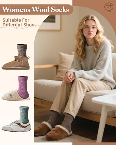 YSense Wool Socks for Women, Winter Boot Socks Stocking Stuffers Gifts for Women Warm Crew Hiking