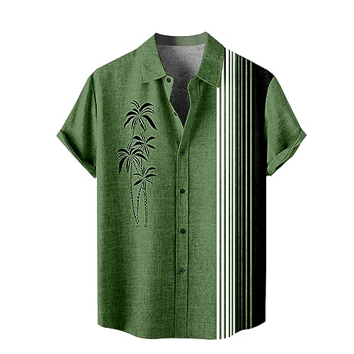 Camisas hawaianas para hombre, camisas florales con botones, tropicales, vacaciones, playa, verano, verde, XXL