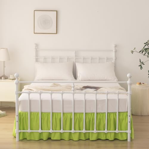Image of Bed Skirt King Size Ruffled Bed Skirt with Split Corners, 14 Inch Drop Dust Ruffle Bed Skirts with Platform, Gathered Style, 100% Microfiber, Lime