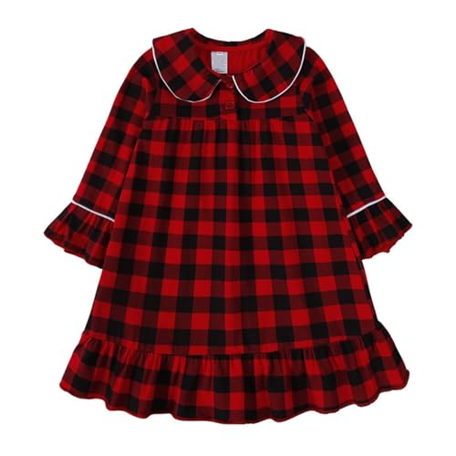 Christmas 𝐏ajamas for Girls Long Sleeve Vintage Plaid N𝐢ghtgowns 𝐏js Cotton Princess Dress Girls Christmas Dress