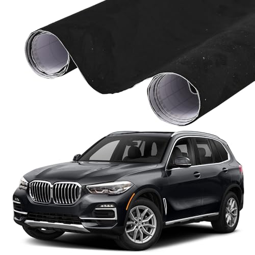 Microfiber Fabric Self-Adhesive Suede Film Sticker, Decal Sheet for Car Interior, Premium Synthetic Suede Furniture Upholstery DIY Elastic Stretch for car Interior Decorate (Black, 19.7″ X 5′)