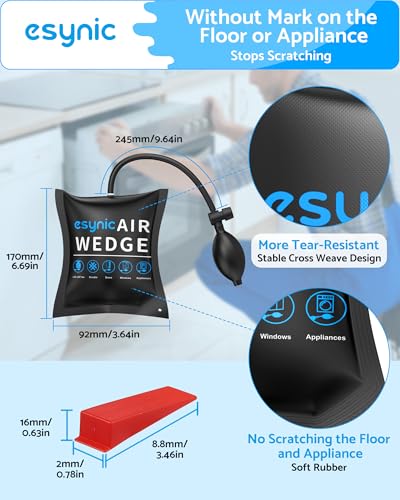 Image of eSynic 4 Pack Heavy-Duty Air Wedge Bag Kit - Up to 300lbs Load-Bearing | Durable Air Lifting Bag with Quick-Release Valve & 6 Wedges-10000 Using Times-Lift to 2 inch Lift Height for Door Window Install