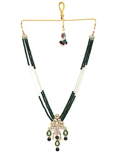 Image of Karatcart Red & Green Beaded Long Kundan Rani Haar Necklace Set for Women