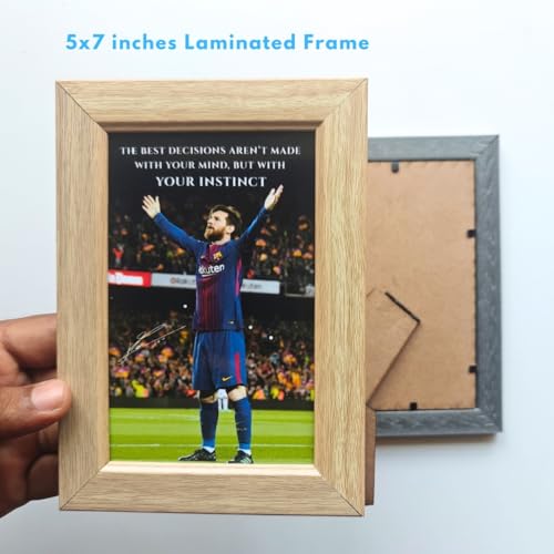 Image of TenorArts Lionel Messi Gift Box Merchandise for Fans - 5x7 Inches Laminated Photo Frame,1 Messi Keychain, 1 Badge, 4 4x6 inches Sized Posters, Multi sized Stickers - 5 items in 1 Box | Perfect for Gifting Football Fans