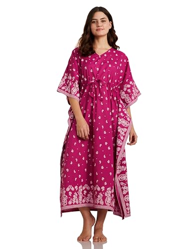 Image of Amazon Brand - Myx Women Cotton Maxi Length Kaftan Nightdress |Casual | Loose Fit (Available in Plus Sizes)
