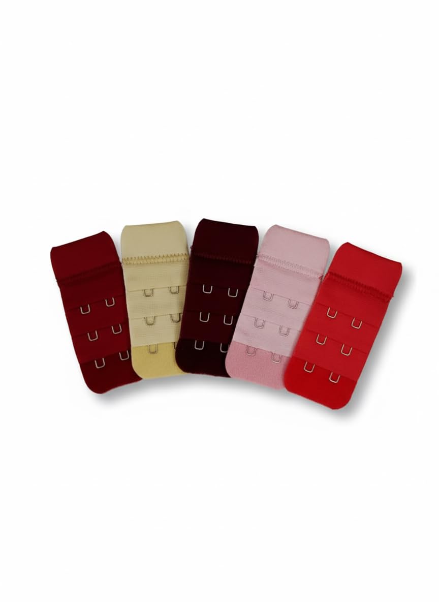 NEO SMART Women's Bra Extender Set, Pack of 5, Multi-Colour (Skin,Pink,Maroon,Red,Wine),2X3 Hook And Eye