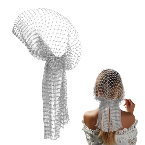 FINGERINSPIRE Gray Rhinestones Mesh Headbands for Women 17.9Inch Rhinestone Stretchy Headwraps Polyester Rhinestone Head Scarf Glitter Hollow Out Hairbands for Female Nightclub Rave Hair Accessories