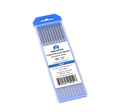 MELTSTAR Electrodos de Tungsteno para Soldadura TIG WL20 con 2% de Lantano(Azul), Ø2,4x175mm, Paquete de 10 Electrodos