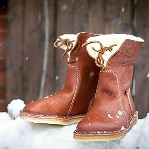 Vintage Buttery-Soft Waterproof Wool Lining Boots,Women's Slip-On Orthopedic Waterproof Diabetic Walking Snow Boots2