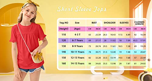 Ebifin Girls Short Sleeve Tops Casual Crewneck T Shirts Kids Peplum Babydoll Tunic Tees Blouses Size 4-15 Years B-Red #TOP5