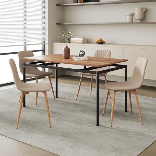 [en.casa] Mesa Comedor con 4 Sillas de Comedor Hemnes Conjunto Mesa y Sillas para Cocina Salón Despacho Rectangular máx. 120 kg/Silla MDF Metal Tela - Efecto Roble/Marrón Claro