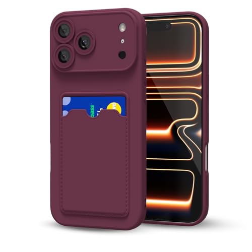 oakxco for iPhone 17 Pro Case with Card Holder Cute Silicone Wallet Phone Case with Credit Card Slot Soft Rubber Thin Slim Purse for Women Men with Camera Cover Protection Burgundy Maroon