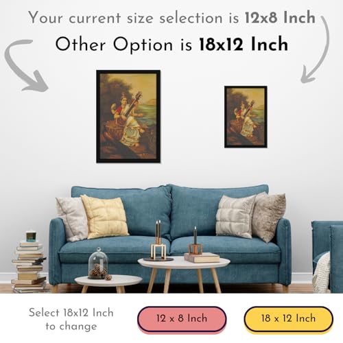 Image of Mad Masters Mata Saraswati Devi Goddess of Knowledge Painting Photo Frame for Living Room, Bedroom, Home Decor and Wall Decoration (MM 1630, 30.5L x 20.3W cm, Canvas, With Plexi Glass)